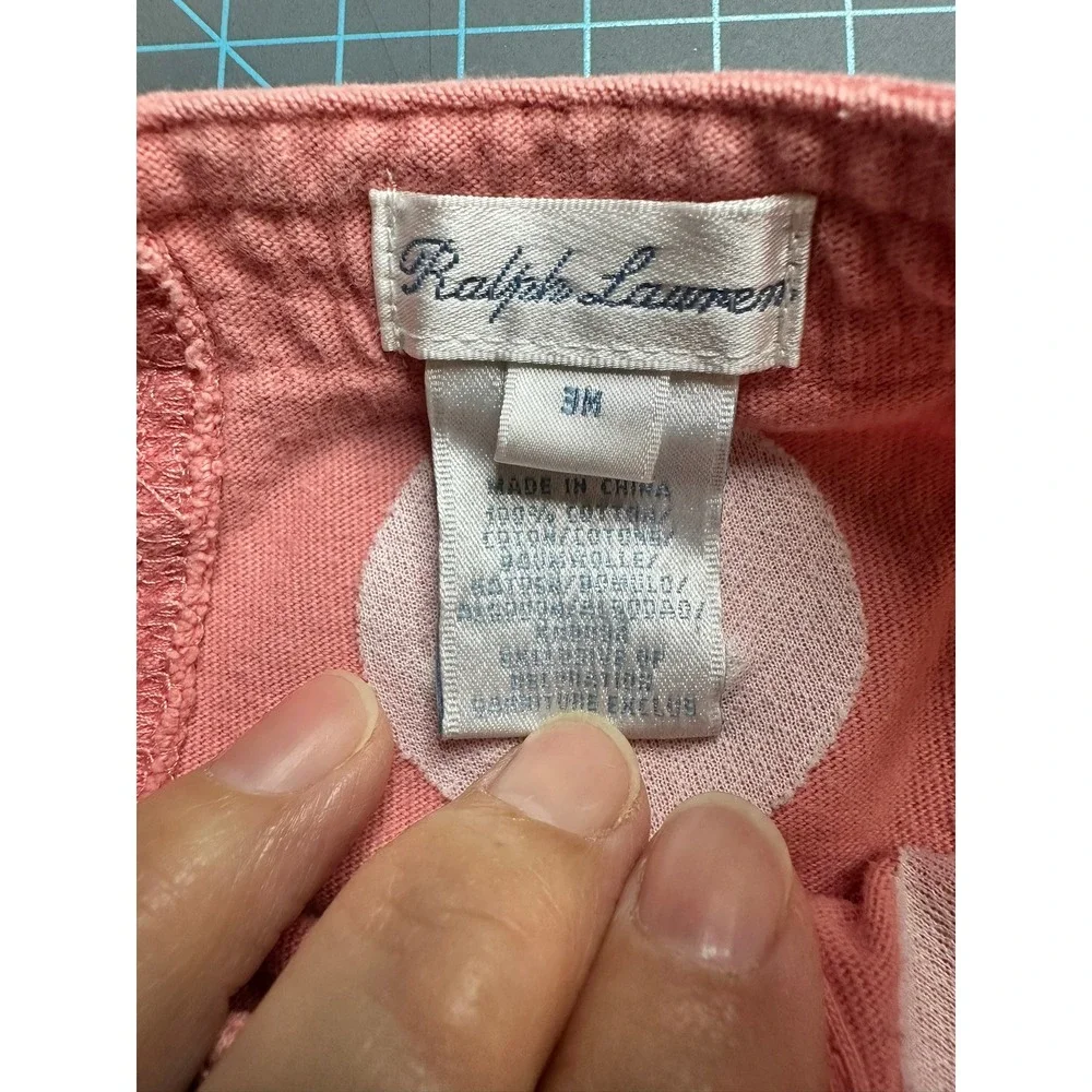 Ralph Lauren Infant 3M Pink Floral Embroidered Cotton Button Front Romper Dress